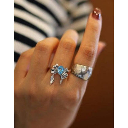 Princess Style Blue Topaz Rings - adjustable