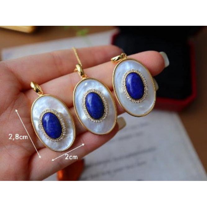 Lapis Lazuli MOP Large Oval Pendant Necklace