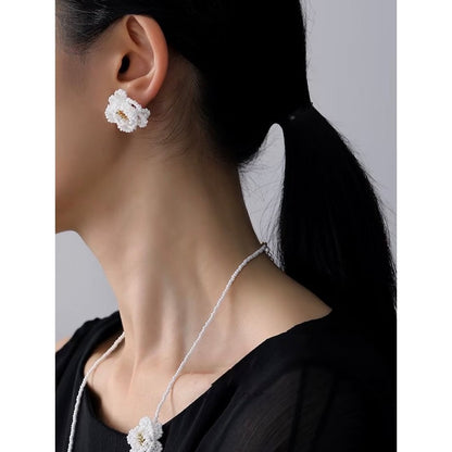Handmade Daisy Beaded Necklace & Earrings Set