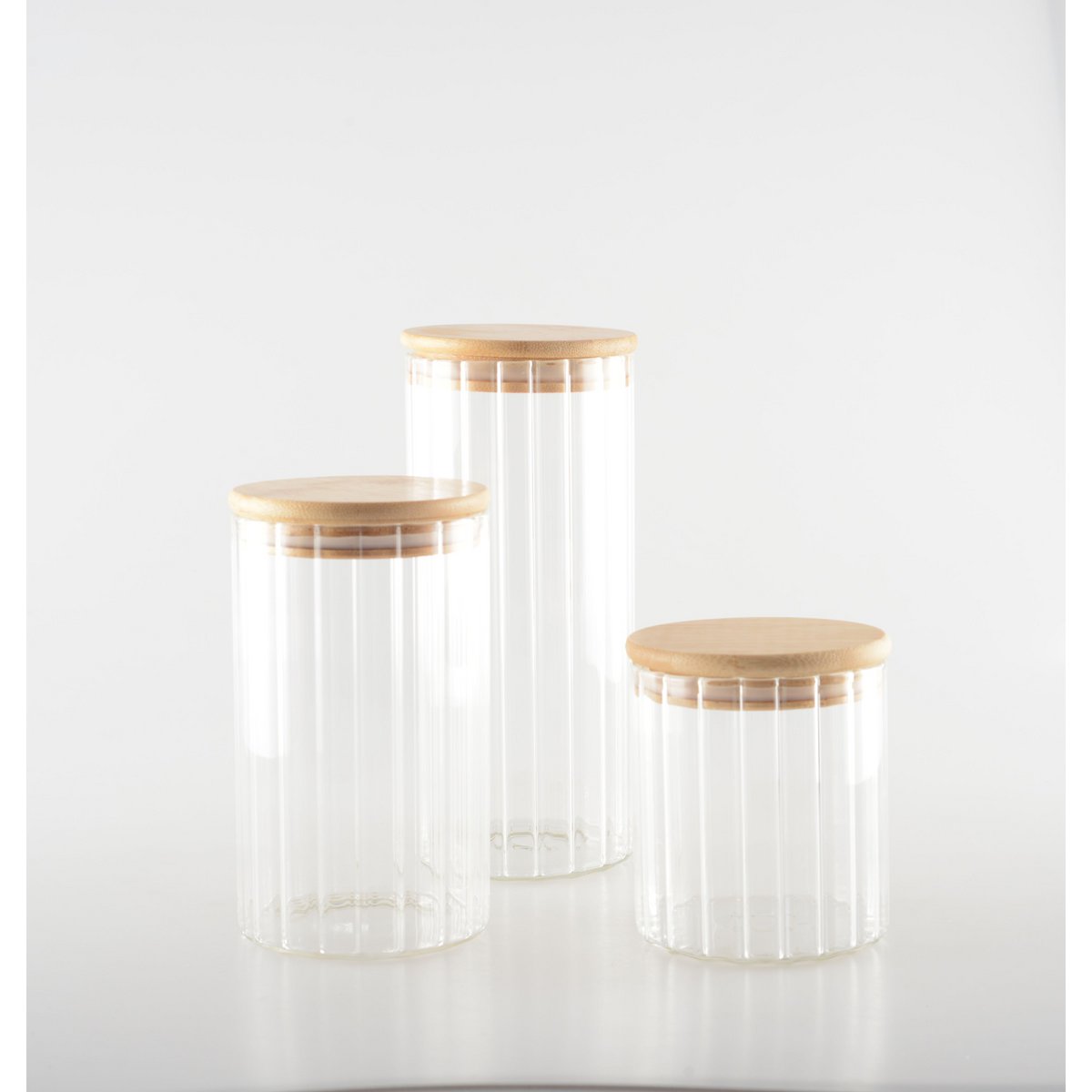 9x9x20cm glass and wood storage jar