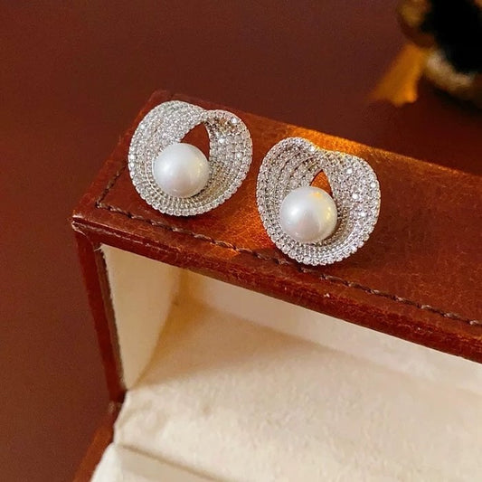 Luminous Pearl Embrace Stud Earrings