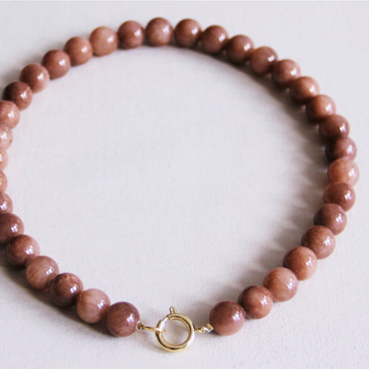 Natural stone bead necklace XL - brown