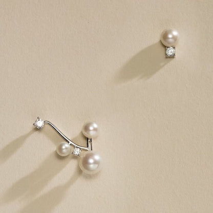 Sterling Silver Starry Pearl and Crystal Stud Earrings