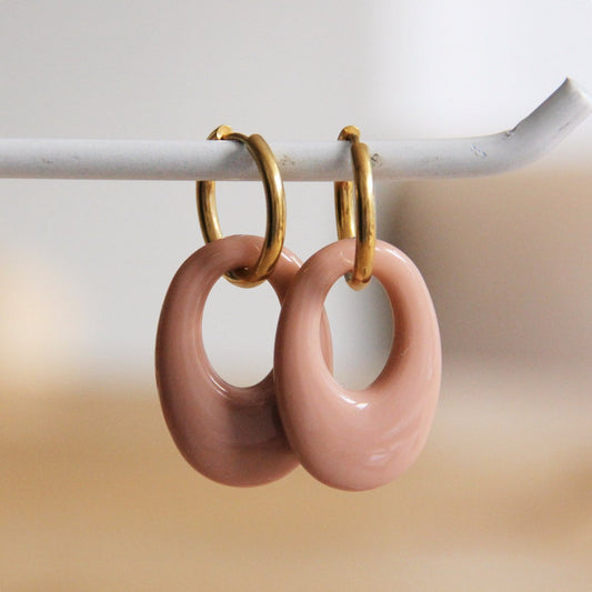 Stainless steel earring with resin drop - old pink/gold - LC702