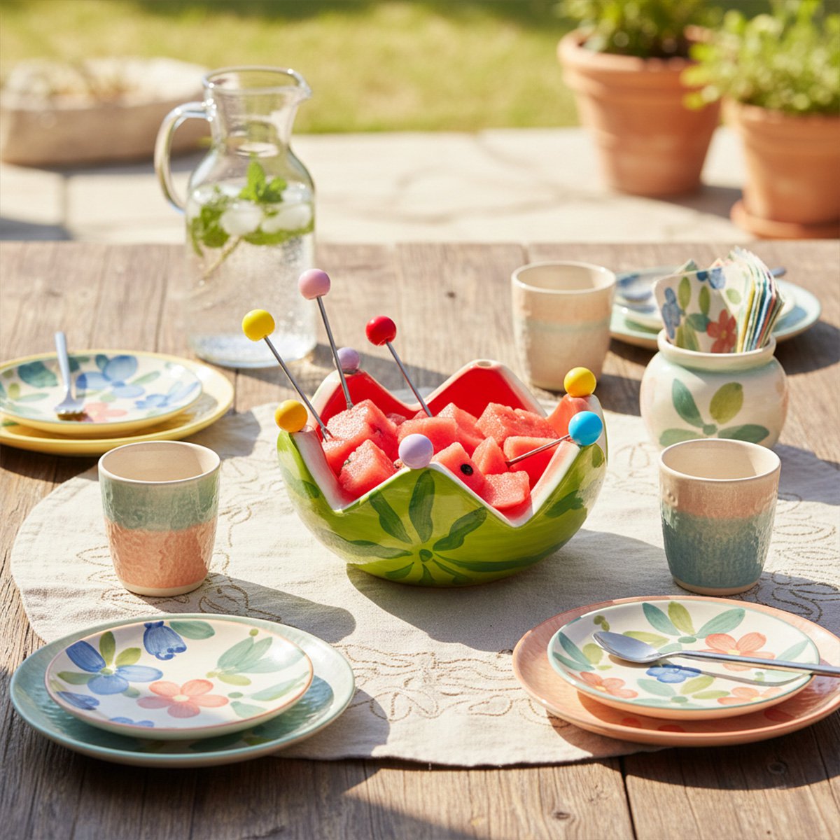 Appetizer picks with watermelon cup - set of 6