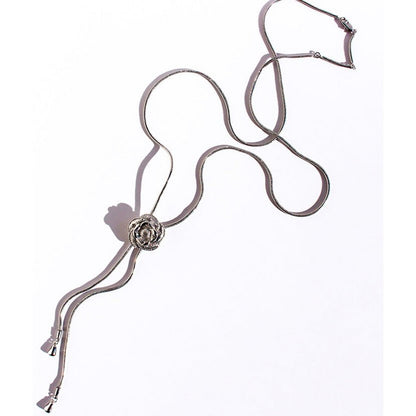 Sophisticated Silver Camellia Necklace and Earrings Set
