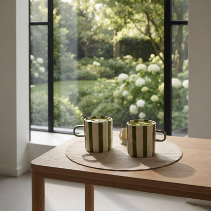 Green striped tea cups - set of 2