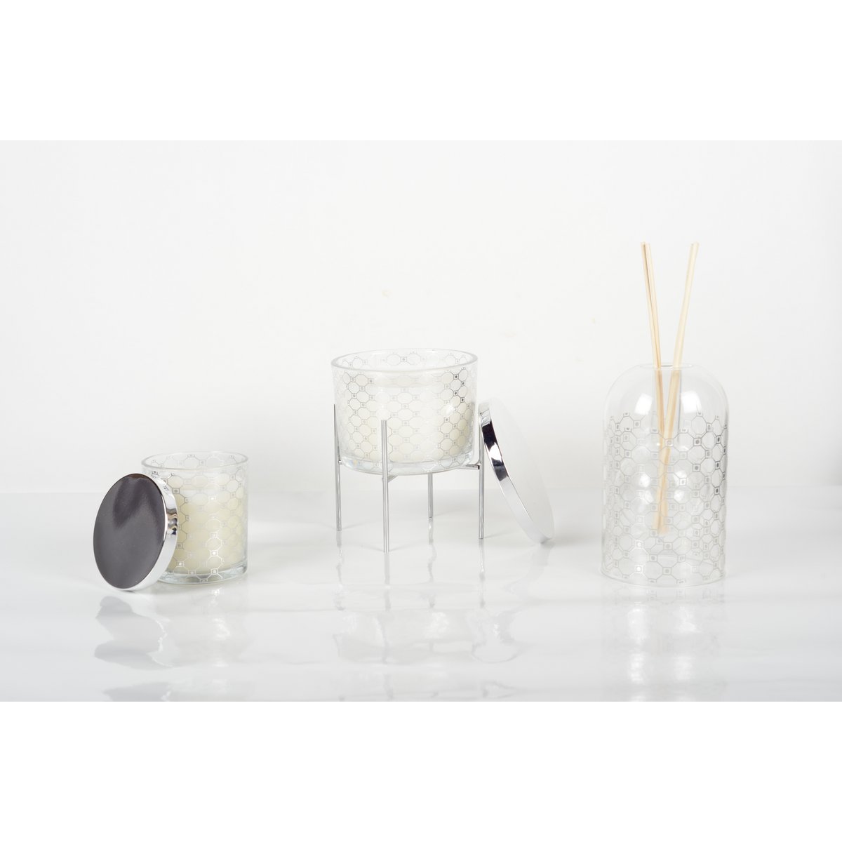 Patchouli perfume candle with silver candle holder