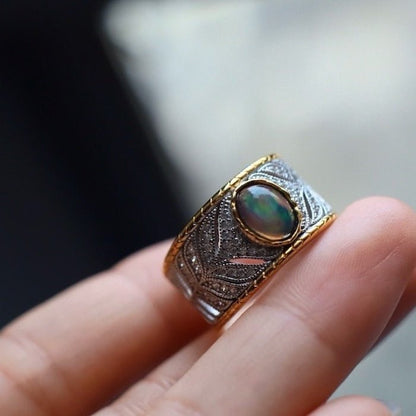 Eastern Royal Style Black Opal Ring - adjustable