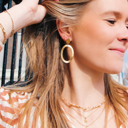 Statement earring large oval ring - gold