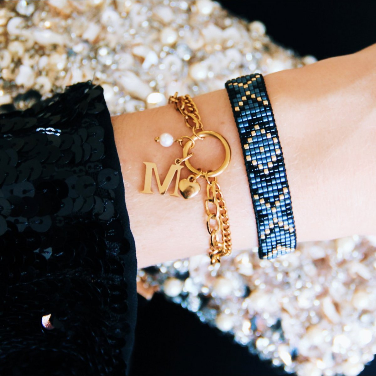 Double link bracelet with open heart - gold