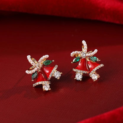 Christmas Red Bell Gold Plated Earrings
