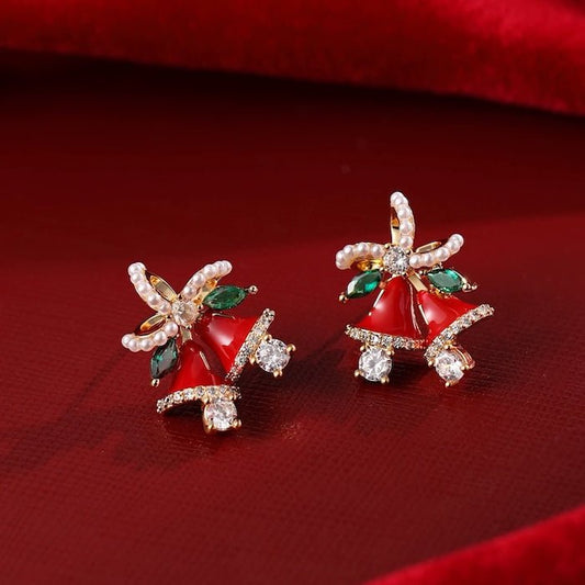 Christmas Red Bell Gold Plated Earrings