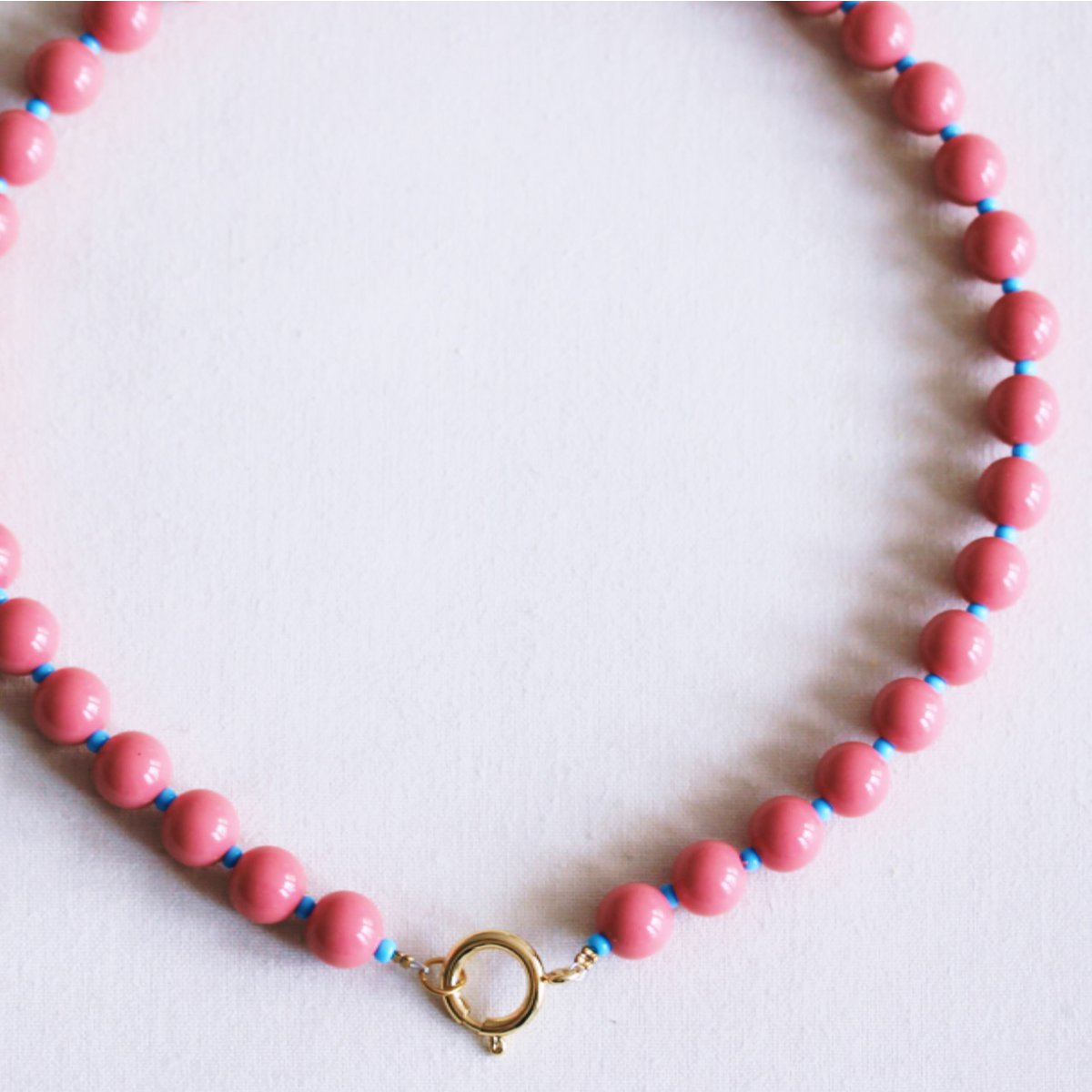 Beaded necklace with Miyuki beads - coral/blue