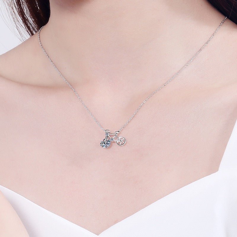 Cute Moissanite Bicycle Necklace