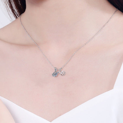 Cute Moissanite Bicycle Necklace