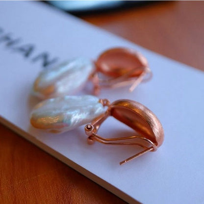 Rose Gold Mermaid Baroque Pearl Drop Earrings
