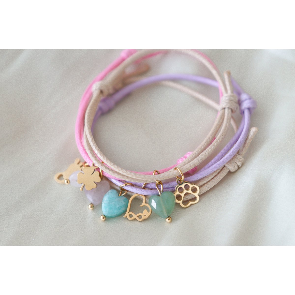 Wax Cord Bracelet Aventurine & Leg - Gold