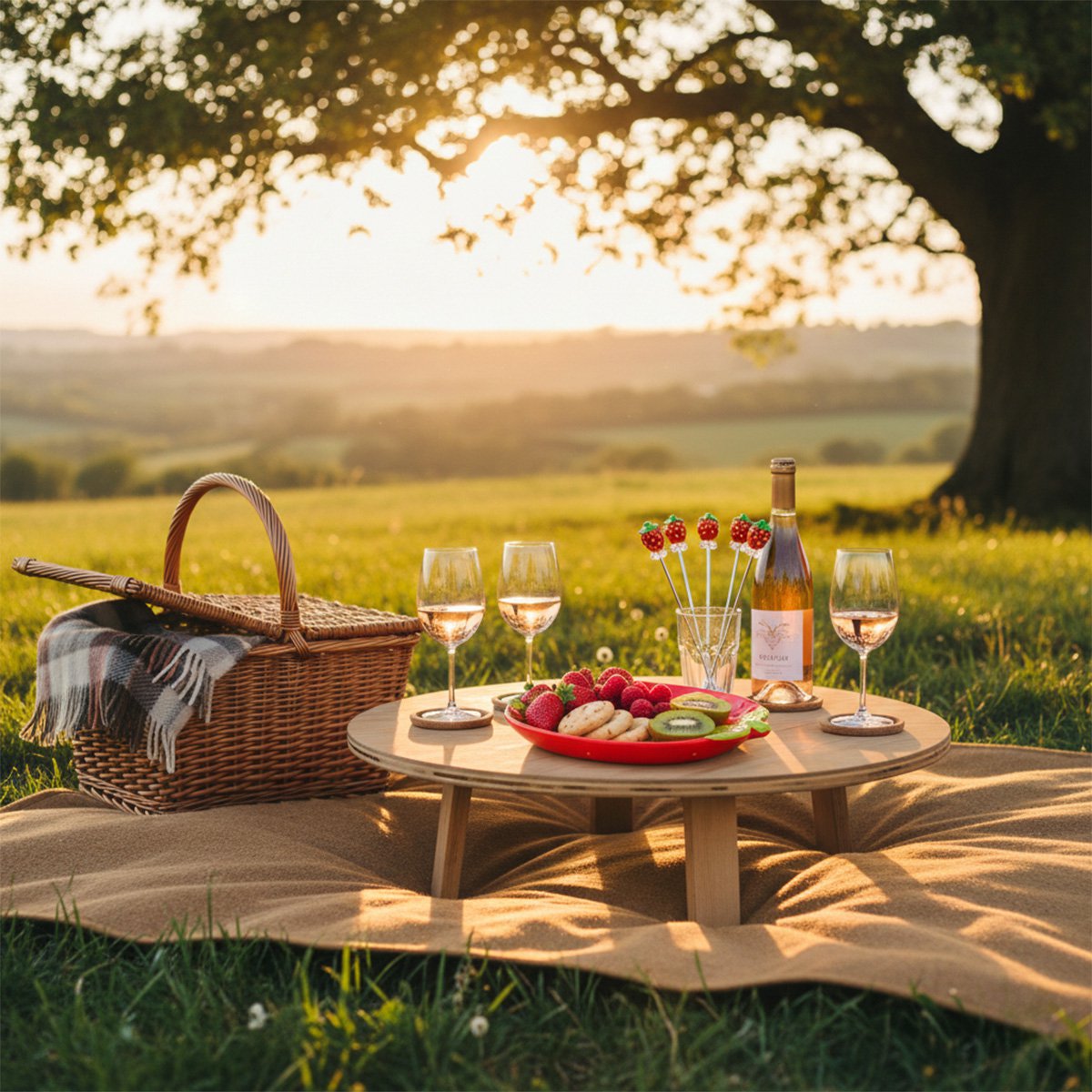 Tray with 4 strawberry aperitif picks