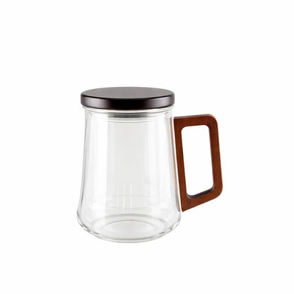 Glass mug with filter, cover and wooden handle 9.5x13.5x11.5cm
