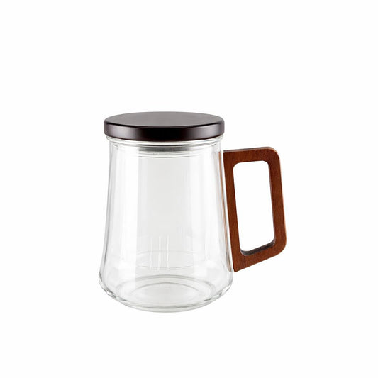 Glass mug with filter, cover and wooden handle 9.5x13.5x11.5cm
