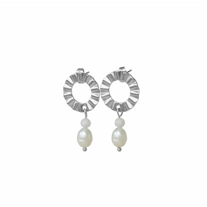 Pearl and Moonstone Statement Earrings - Silver