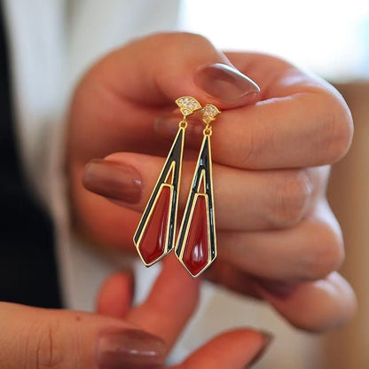 Geometric Drop Earrings with Red Agate