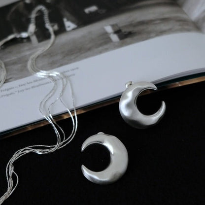 Unique Minimalist Silver Moon Earrings