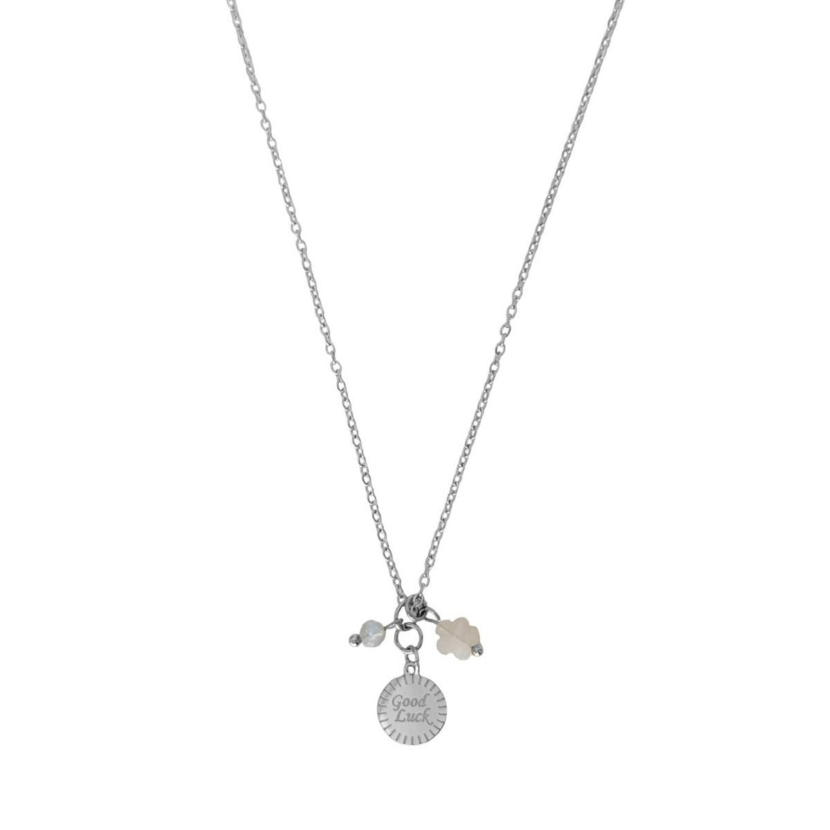 Good Luck Rose Quartz Flower & Labradorite Necklace - Silver