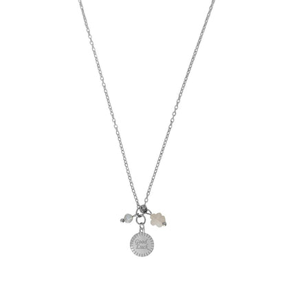Good Luck Rose Quartz Flower & Labradorite Necklace - Silver