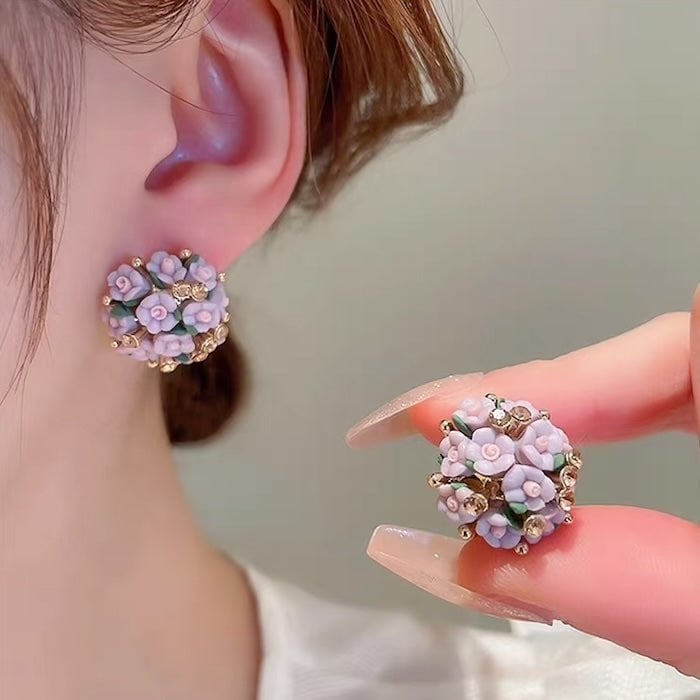 Blooming Rose Bouquet Ceramic Earrings