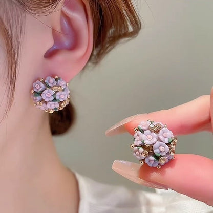 Blooming Rose Bouquet Ceramic Earrings