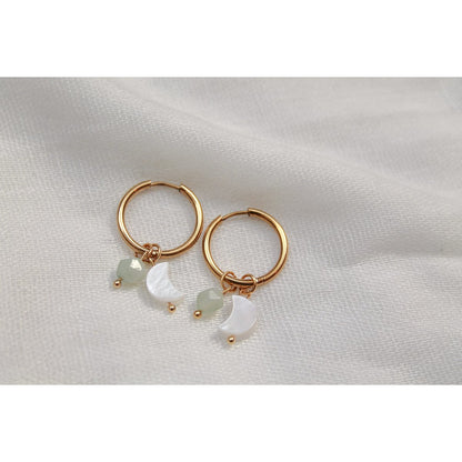 Earrings Shell Moon & Aventurine - Gold