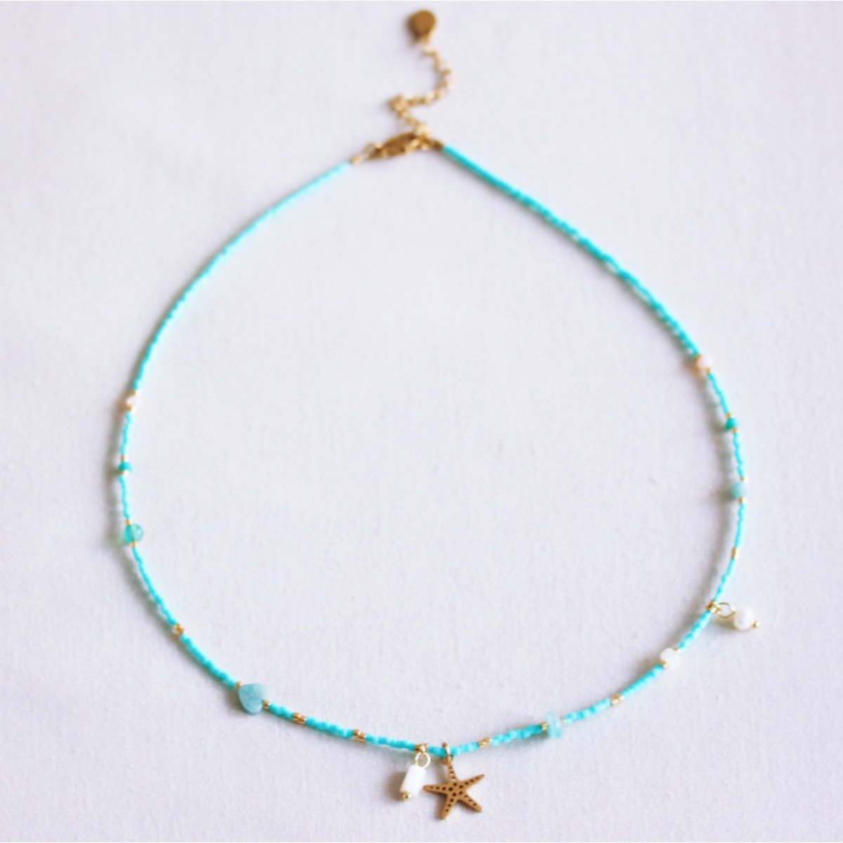 Miyuki necklace with facets and starfish - mint