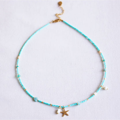 Miyuki necklace with facets and starfish - mint
