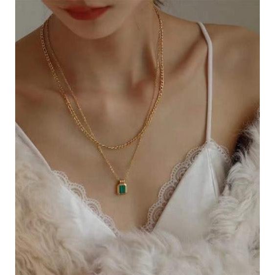 Double-Chain Malachite Pendant Necklace