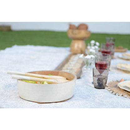 Saladier and white salad and mango salad cutlery