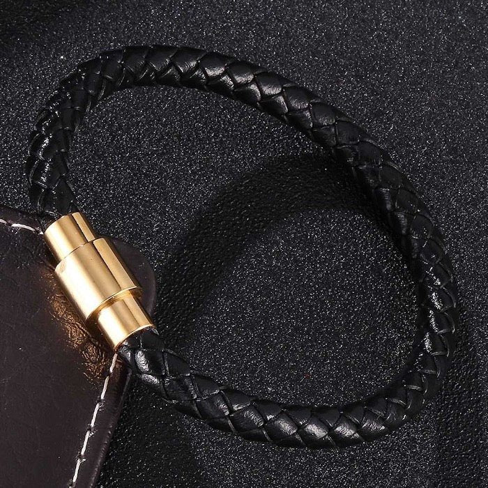 Braided Leather Bracelet-Gold Buckle