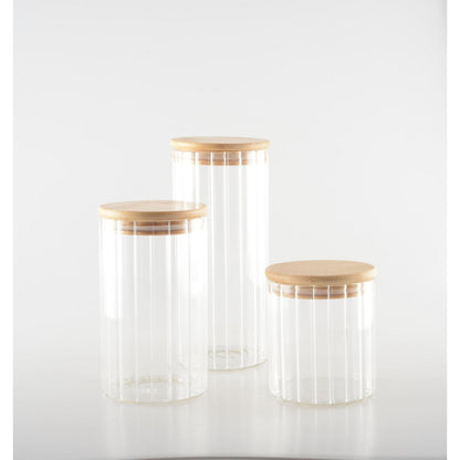 9x9x15cm glass and wood storage jar