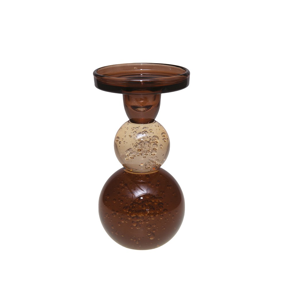 Moka and amber glass bubbles 8.5x8.5x16cm