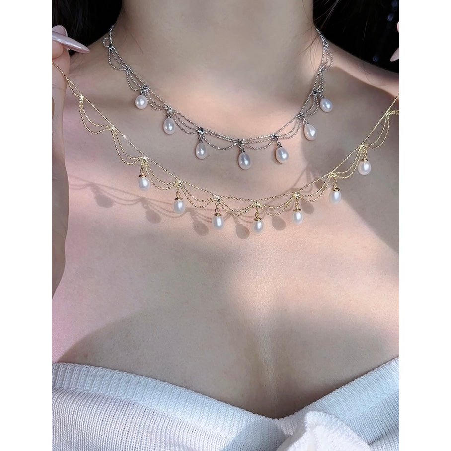 Lace Style Necklace with Genuine Freshwater Pearls