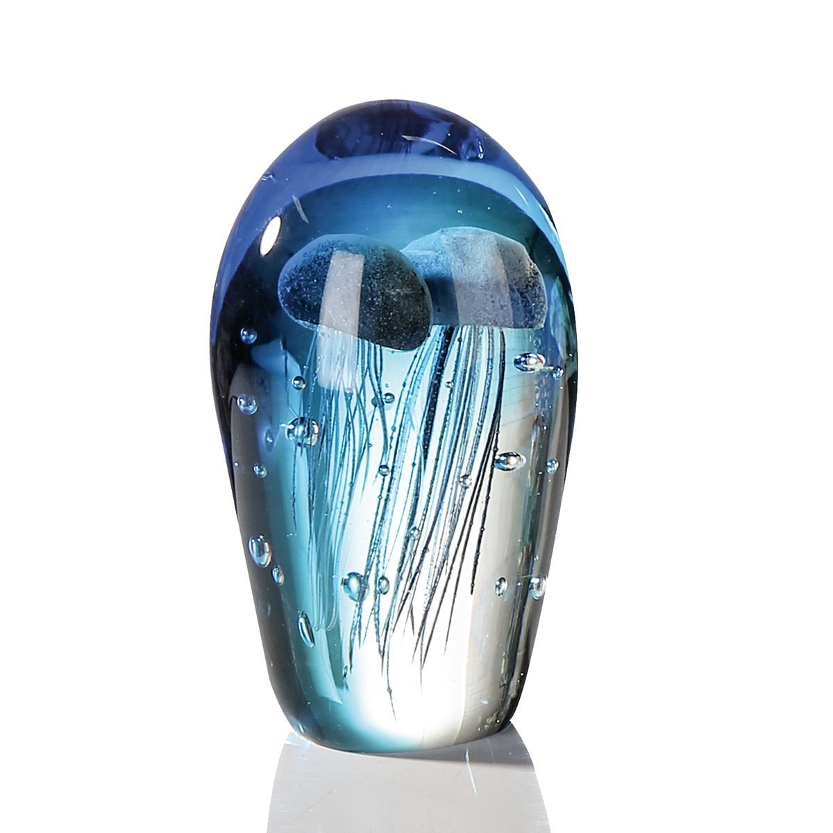 Glass sculpture "Jellyfish" blue/clear H.20cm