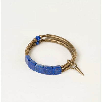 Lapis Lazuli Square Plate Bracelet with Bronze Bangles