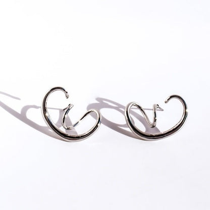 Geometric Swirl Line Silver Earrings-One Pair