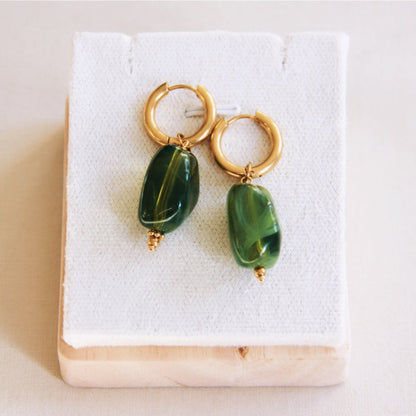 Wide hoop with nugget charm - green