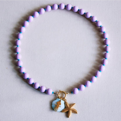 Beaded necklace with Miyuki beads with charms - lilac/aqua