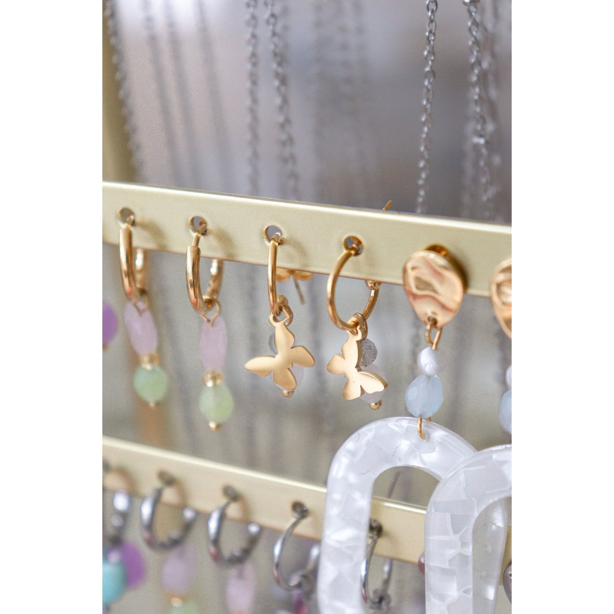 Earrings Butterfly, White Jade & Labradorite - Gold