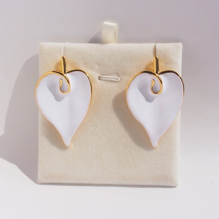 Oversized Chunky Calla Lily Flower Earrings-White n Gold