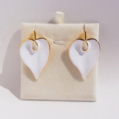 Oversized Chunky Calla Lily Flower Earrings-White n Gold