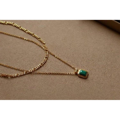 Double-Chain Malachite Pendant Necklace